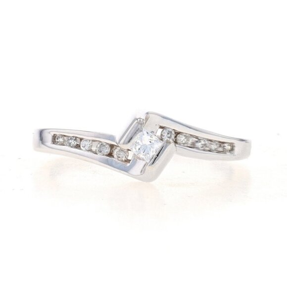 White Gold Diamond Bypass Engagement Ring - 14k Princess .16ctw Promise